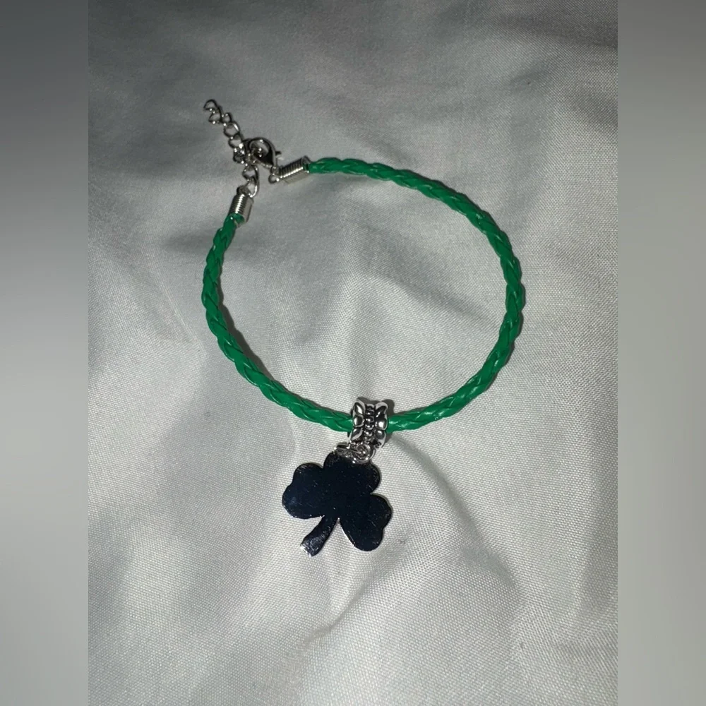 3 LEAF CLOVER | Silver Toned Lucky Irish Shamrock Charm on Rope Woven Bracelet